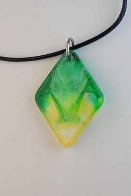 Handcrafted Green, Yellow, and White Diamond Shaped Pendant Necklace or Keychain - image1